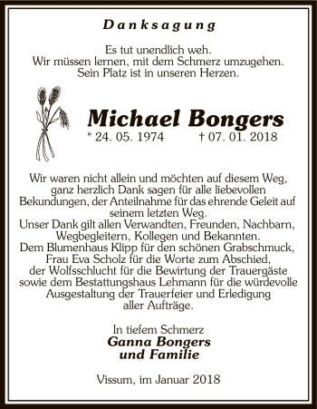 Traueranzeige von Michael Bongers von Uelzen