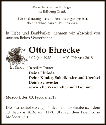 Traueranzeige von Otto Ehrecke von Uelzen