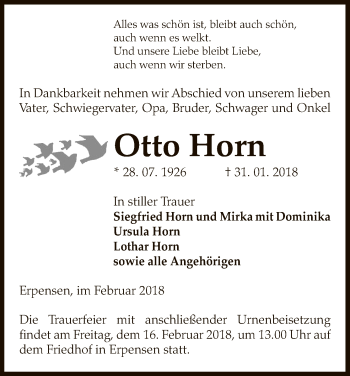 Traueranzeige von Otto Horn von Uelzen