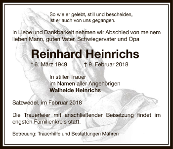 Traueranzeige von Reinhard Heinrichs von Uelzen