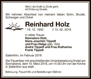 Traueranzeige von Reinhard Holz von Uelzen