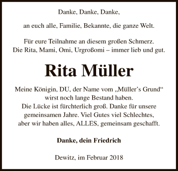 Traueranzeige von Rita Müller von Uelzen