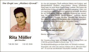 Traueranzeige von Rita Müller von Uelzen