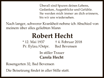 Traueranzeige von Robert Hecht von Uelzen