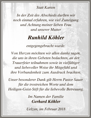 Traueranzeige von Runhild Köhler von Uelzen