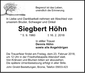 Traueranzeige von Siegbert Höhn von Uelzen