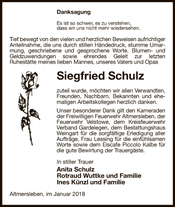 Traueranzeige von Siegfried Schulz von Uelzen