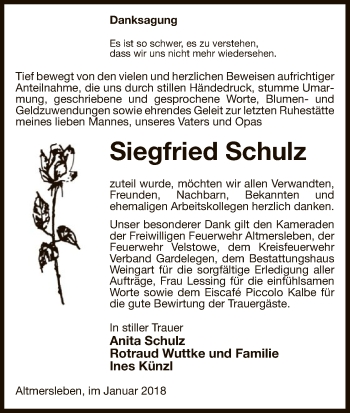 Traueranzeige von Siegfried Schulz von Uelzen