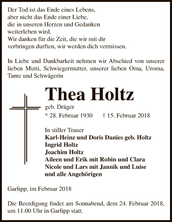 Traueranzeige von Thea Holtz von Uelzen