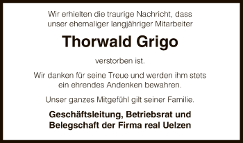 Traueranzeige von Thorwald Grigo von Uelzen