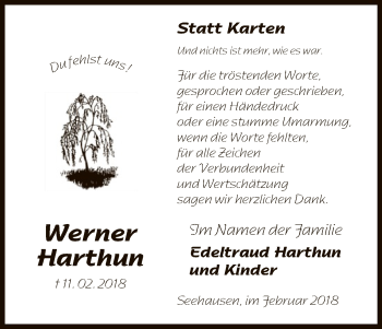 Traueranzeige von Werner Harthun von Uelzen