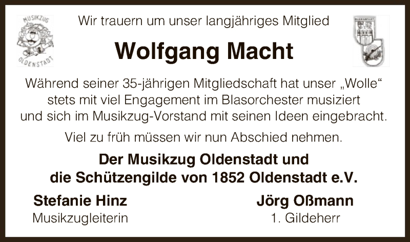  Traueranzeige für Wolfgang Macht vom 22.02.2018 aus Uelzen