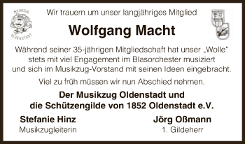 Traueranzeige von Wolfgang Macht von Uelzen