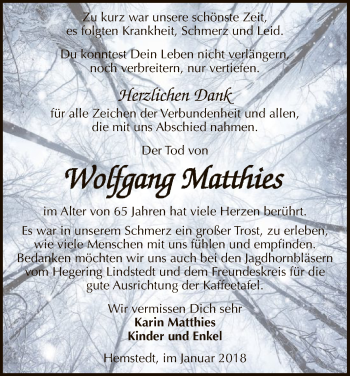 Traueranzeige von Wolfgang Matthies von Uelzen