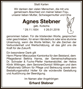 Traueranzeige von Agnes Stebner von Uelzen