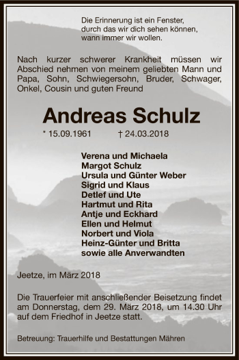 Traueranzeige von Andreas Schulz von Uelzen