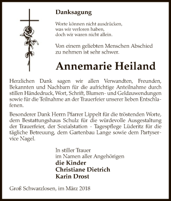 Traueranzeige von Annemarie Heiland von Uelzen