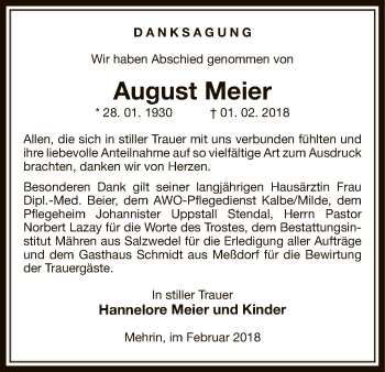 Traueranzeige von August Meier von Uelzen