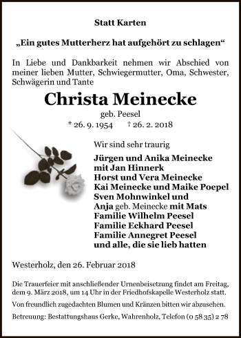 Traueranzeige von Christa Meinecke von Uelzen