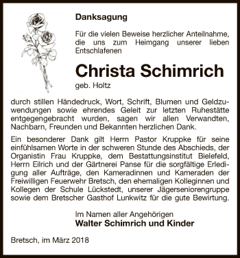 Traueranzeige von Christa Schimrich von Uelzen