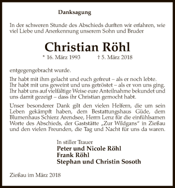 Traueranzeige von Christian Röhl von Uelzen