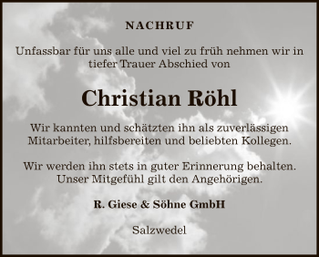 Traueranzeige von Christian Röhl von Uelzen