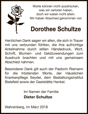 Traueranzeige von Dorothee Schultze von Uelzen