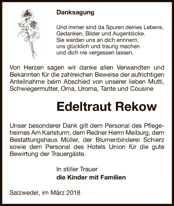 Traueranzeige von Edeltraut Rekow von Uelzen