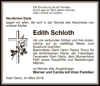 Traueranzeige von Edith Schloth von Uelzen