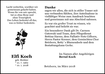 Traueranzeige von Elfi Koch von Uelzen