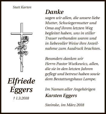 Traueranzeige von Elfriede Eggers von Uelzen