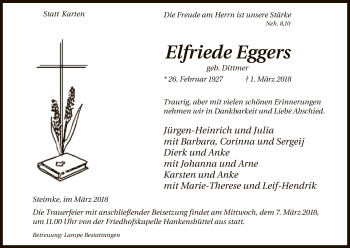 Traueranzeige von Elfriede Eggers von Uelzen