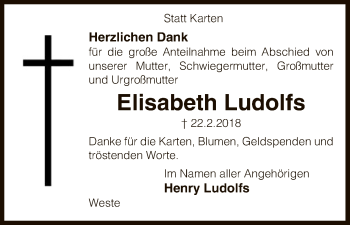 Traueranzeige von Elisabeth Ludolfs von Uelzen