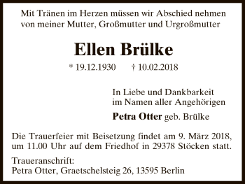 Traueranzeige von Ellen Brülke von Uelzen