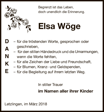 Traueranzeige von Elsa Wöge von Uelzen