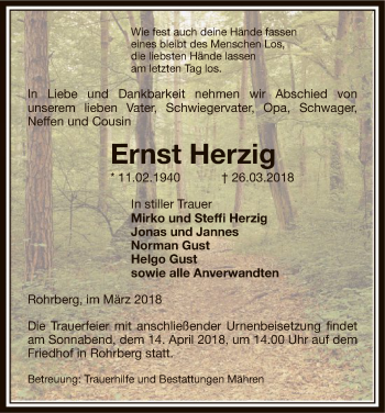 Traueranzeige von Ernst Herzig von Uelzen