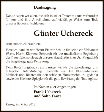 Traueranzeige von Günter Uchereck von Uelzen