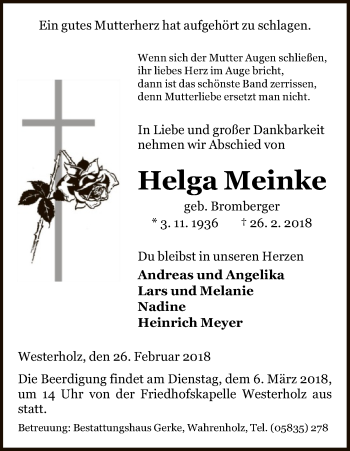 Traueranzeige von Helga Meinke von Uelzen