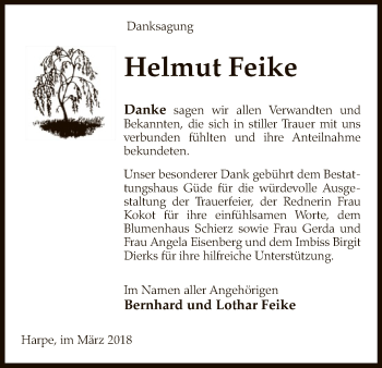 Traueranzeige von Helmut Feike von Uelzen