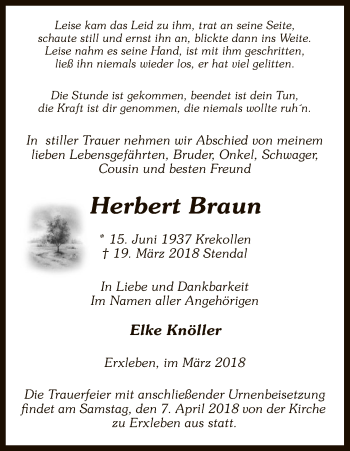 Traueranzeige von Herbert Braun von Uelzen