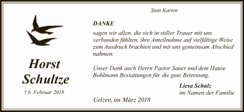 Traueranzeige von Horst Schultze von Uelzen