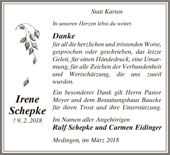Traueranzeige von Irene Schepke von Uelzen