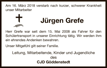 Traueranzeige von Jürgen Grefe von Uelzen