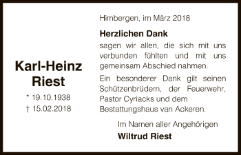 Traueranzeige von Karl-Heinz Riest von Uelzen