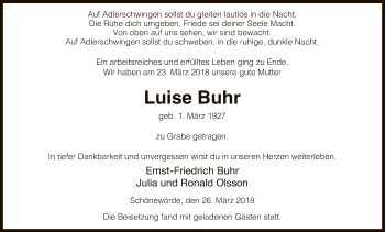 Traueranzeige von Luise Buhr von Uelzen