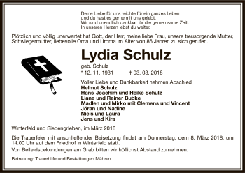 Traueranzeige von Lydia Schulz von Uelzen