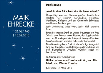 Traueranzeige von Maik Ehrecke von Uelzen