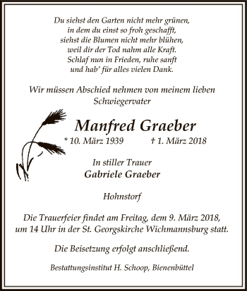 Traueranzeige von Manfred Graeber von Uelzen