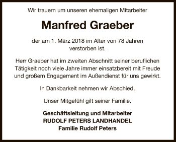 Traueranzeige von Manfred Graeber von Uelzen