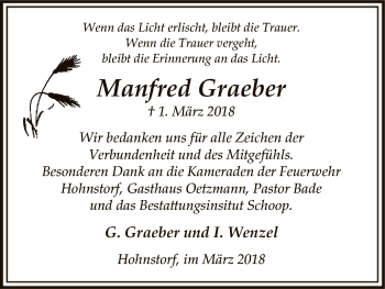 Traueranzeige von Manfred Graeber von Uelzen